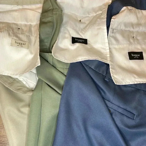 Haggar Men’s 44 Set of 3 flat Front Blue Green Tan Shorts - Picture 6 of 9